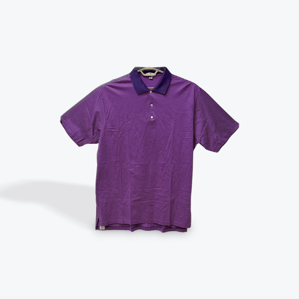 Peter Millar Mens XL Purple Striped Short Sleeve 100% Cotton Polo Golf Shirt
